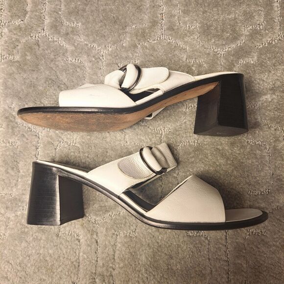 FRANCO SARTO Slip On Sandals WOMENS SIZE 8.5M white leather heeled open toe twee - Picture 7 of 12